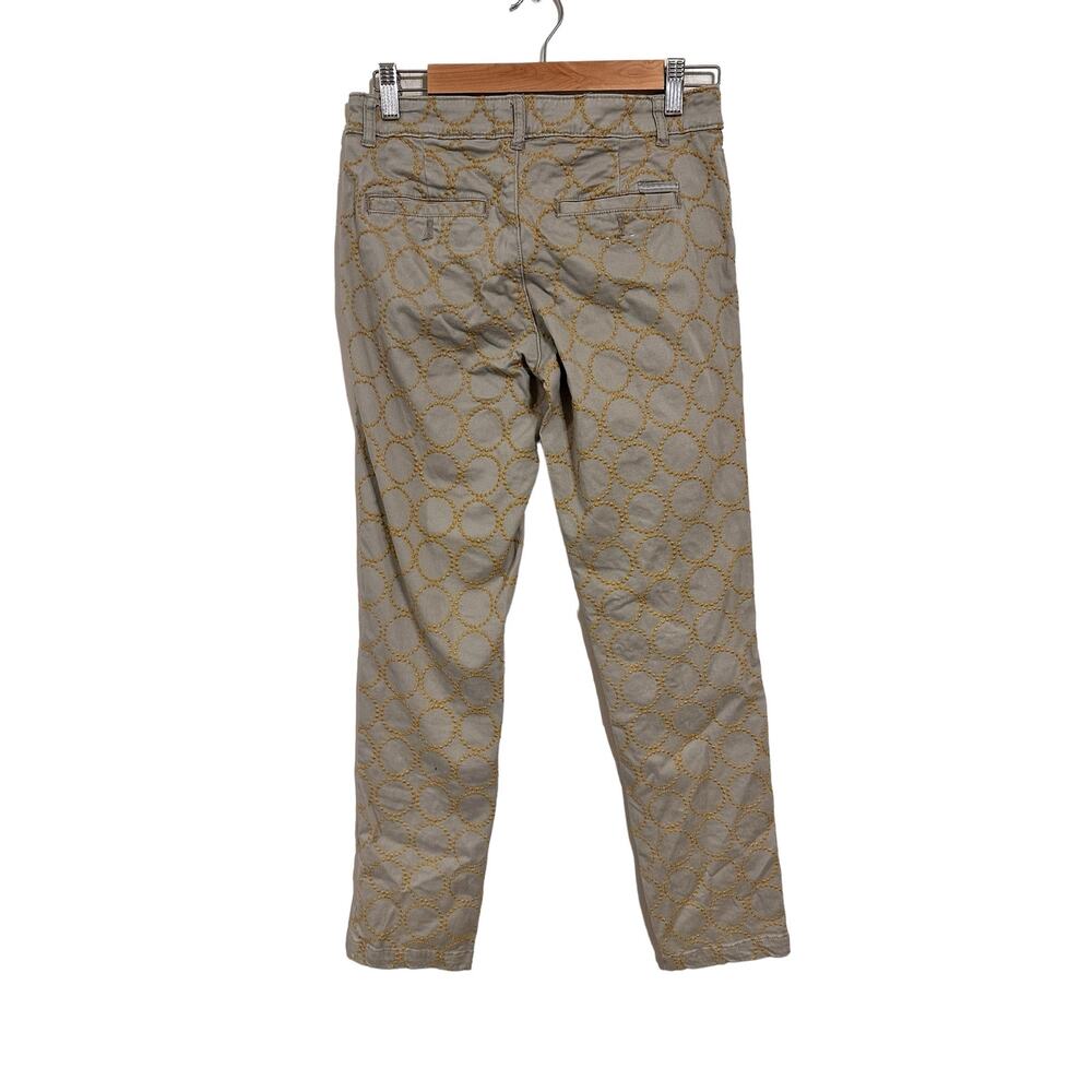Anthropologie Relaxed Chino Ankle Pants Yellow Embroidered Circle Size 26 - Picture 3 of 8
